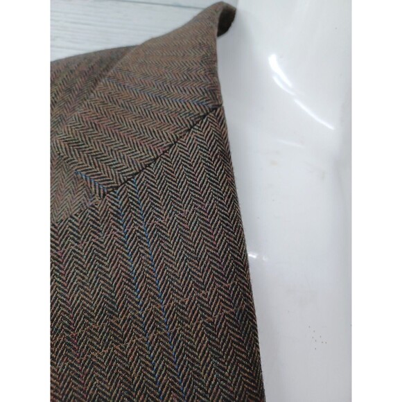 Izod Mens Brown Herrigbone Wool Blazer Sport Coat 46L 2 Buttons - Picture 4 of 10